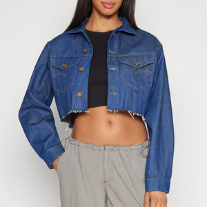 Fashion Cropped Denim <b>Jackets</b> for Women Custom Logo <b>Long</b> Sleeve Jean Coat Manufacturer Supply - Product Image 4