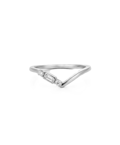 Manufacturing Baguette & Round Lab Grown Diamond 14K Solid Gold V Shape Ring Curved Chevron <b>Wedding</b> Band Unique Minimalist Ring - Product Image 3