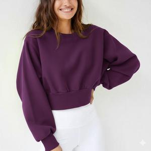 Sudadera Corta de Cuello Redondo para Mujer, Oversize, Manga Larga, Casual, de Forro Polar, Color Liso, Estilo Urbano - Product Image 4