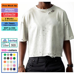 T-shirt imprimé personnalisé en jersey délavé, coupe streetwear ample et courte, surdimensionné, épais, pour homme, avec ourlet brut et lavage vintage - Product Image 2