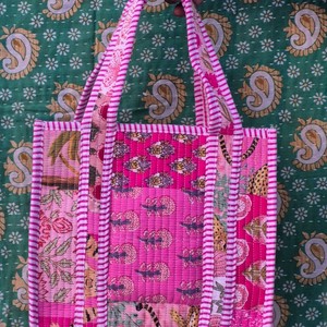 Quilted Cotton Mini <b>Lunch</b> <b>Bag</b> Floral Abstract Print Handbag Block Printed Shopping <b>Bags</b> Beach <b>Bag</b> Travel and Mini Tote <b>Bags</b> - Product Image 1