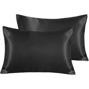 Ensemble de 2 taies d'oreiller en satin uni Abp Collection, taille King, noires, rectangulaires, pour les soins des cheveux et de la peau, usage domestique - Product Image 1