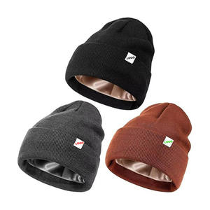 Custom <b>Satin</b> <b>Lined</b> Winter Beanie <b>Hats</b> for Women Men Silk <b>Satin</b> <b>Lined</b> Beanie Knit Soft Warm Cuffed <b>Hat</b> - Product Image 1