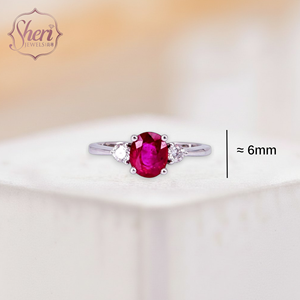 Bague en or blanc massif 18 carats avec rubis naturel de forme ovale et diamants naturels couleur F-G pureté SI1-2 pour usage quotidien [Sheri Jewels] - Product Image 2