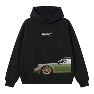 Sudadera con Capucha Negra de Manga Larga con Estampado Gráfico de Auto y Bolsillo Canguro, Ropa Casual Urbana al por Mayor - Product Image 1