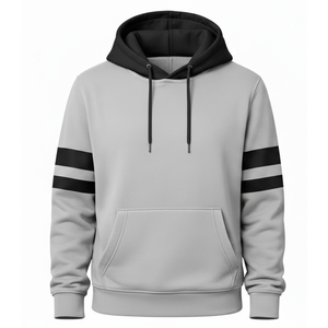 Sweat-shirt homme gris clair et noir contrasté, vente en gros OEM | Sweat-shirt à capuche bicolore à manches rayées, pull d'entraînement - Product Image 1