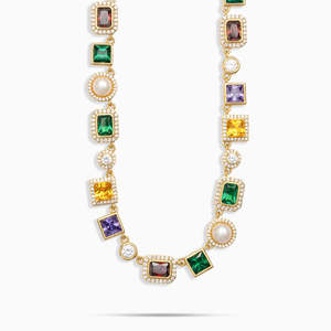 Collier tennis de luxe multicolore en moissanite et pierres précieuses, en argent sterling 925 plaqué or, avec halo de perles, pour femme - Product Image 2