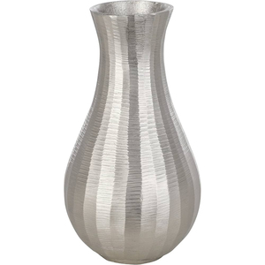 Vase à fleurs moderne en aluminium argenté avec texture côtelée, vase décoratif en métal pour table, pour la décoration de la maison de luxe et la décoration de mariage - Product Image 1