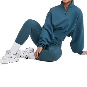 Women's Fashionable <b>Zip</b> Neck <b>Sweatshirt</b> 2 piece set Loose Hoodies with Long Sleeves for Winter Training Short Tops Length 2026 - Product Image 3