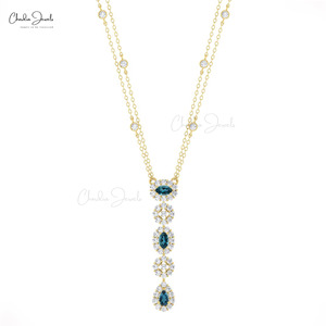 Collar de Topacio Azul Londres Natural de 5x3mm con Cierre de Resorte y Halo de Diamantes en Oro Sólido de 14k, Envío Gratis, Joyería - Product Image 5