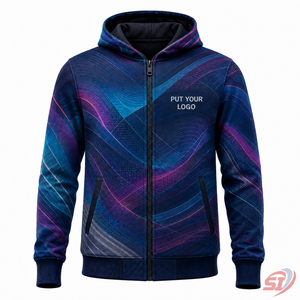 Sudadera con Capucha Personalizada por Sublimación, Cian Magenta, Cierre Completo, Impresión Espectral, Marca Privada, Logotipo OEM, Proveedor Mayorista de Artículos Deportivos - Product Image 1