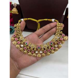 Indian Ethnic Ira Premium Chorski <b>Gold</b> Plated Bridal Necklace <b>Set</b> - Product Image 2