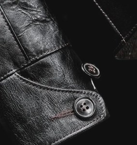 Original Men Black Sheepskin Horsehide Leather Waterproof Eco-Friendly Mandarin Collar Car <b>Coat</b> Shinki Hikaku Harris Tweed <b>Lined</b> - Product Image 4