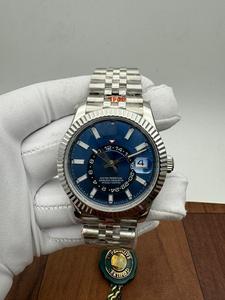 Montre automatique à cadran bleu avec date, acier inoxydable, lunette cannelée, verre saphir, mouvement ETA, unisexe, luxe, hip-hop - Product Image 2