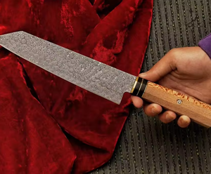 Cuchillo de Chef de Acero de Damasco Forjado a Mano con Espiga Completa, Mango de Madera, Estilo Japonés, para Mano Derecha, Patrón de Gota de Lluvia - Product Image 5