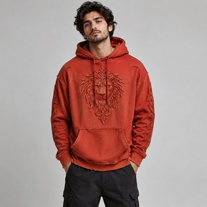 Sweat-shirts en coton mélangé de haute qualité, design pull-over, effet délavé, broderie déchirée pour hommes, tissu avec broderie détaillée - Product Image 4