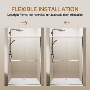 Porta Doccia Scorrevole Doppia 152 cm L x 183 cm A, Telaio in Alluminio Cromato, Vetro Temperato Trasparente Nano-Coated 6mm, Doppio Acciaio Inossidabile - Product Image 6