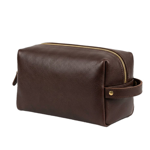 Premium Genuine Leather Toiletry Bag Travel Dopp Kit Waterproof Cosmetic Organizer Men's Shaving Case Portable Bathroom Storage - Product Image 1