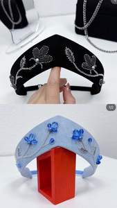 Diadema de Satén Color Durazno con Bordado Floral de Perlas Blancas, Accesorio para el Cabello de Mujer, Corona Nupcial Hecha a Mano, Diadema Tipo Alice Puntiaguda - Product Image 5