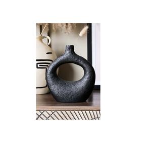 Vases en métal de style nordique minimaliste, durables, noirs texturés, circulaires, pour les événements de mariage et la décoration du salon - Product Image 1