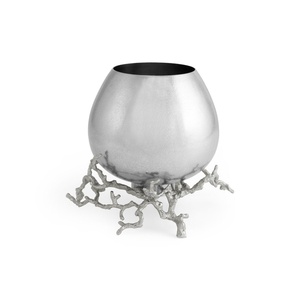 Jarrón de lujo Saleem International 2026 con diseño de granada, color plateado, de metal, con hoja de ginkgo marrón dorado - Product Image 3