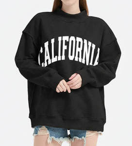 Sweat-shirt imprimé à col montant pour femme, en coton et élasthanne, style streetwear, polaire, coupe oversize, avec logo personnalisé - Product Image 1