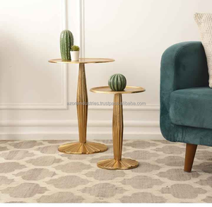Mesa auxiliar redonda de gama alta Mesa de centro dorada de latón de lujo moderna doble de Azora Industries - Product Image 2