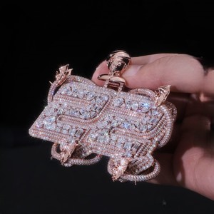 Colgante unisex personalizado con doble número 22, oro rosa, plata de ley 925, moissanita VVS, cadena cubana con letras engastadas - Product Image 6