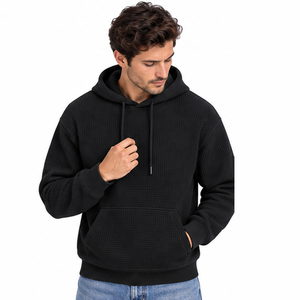 Mens Waffle Knit Hooded <b>Sweatshirt</b> Custom Casual Pullover <b>Long</b> Sleeve Streetwear Wholesale Clothing Manufacturer Men Hoodie - Product Image 3