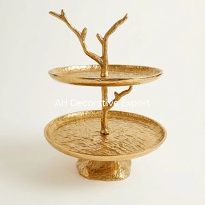 Soporte de Pastel de 2 Niveles Chapado en Oro de Lujo, Soporte de Postres de Metal Martillado, Elegante Exhibidor de Frutas para Decoración del Hogar, Bodas, Fiestas, Hoteles - Product Image 3