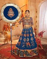 Colección Navratri: Lehenga Choli de Algodón con Bordado y Espejos Reales Hechos a Mano, con Dupatta, para Fiestas de Invierno