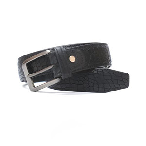 Cinturones de Cuero Vacuno Negro Genuino con Textura para Hombre, Premium, Elegantes, Duraderos, Ajustables, Accesorios para Pantalones, Venta al Por Mayor, Fábrica OEM - Product Image 1