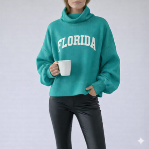 Women Oversize Long Mockneck Pullover Sweatshirt Soft Breathable Anti-shrink <b>Winter</b> Autumn Casual Relaxed Fashion Front Logo <b>Top</b> - Product Image 1