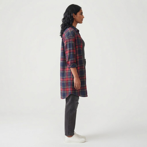 Chemise longue à carreaux pour femme, boutonnée, coupe décontractée, manches longues, haut de nuit, 100 % coton flanelle, pour femmes - Product Image 3