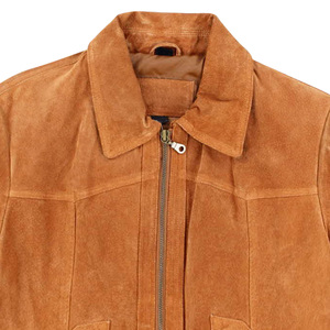 <b>Men's</b> Brown <b>Suede</b> Bomber <b>Jacket</b> Turn-down Collar Zipper Closure Solid Color Regular Fit Autumn Wear - Product Image 5