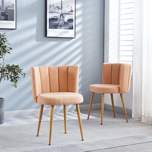 Modern Comfortable Dining Chair Set of 2 Iron Tube Wood Color Legs with Short Hair Cushions for Dining - Product Image 2