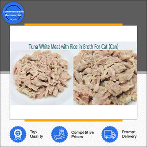 อาหารสัตว์เลี้ยงคุณภาพสูงจากผู้ผลิตระดับโลก ทูน่าเนื้อขาวพร้อมข้าวในน้ำซุปสำหรับแมว บรรจุกระป๋อง - Product Image 3