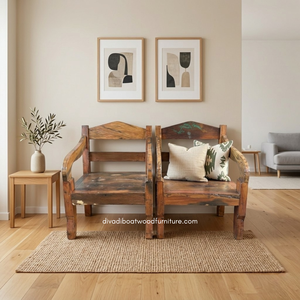 Canapé d'angle rustique artisanal une place avec accoudoir carré en bois de bateau recyclé naturel, démontable, écologique, intérieur/extérieur - Product Image 4