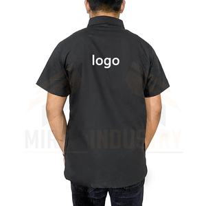 Chemise de travail noire à manches courtes pour homme avec fermeture éclair, en coton respirant, impression de logo, service OEM - Product Image 3