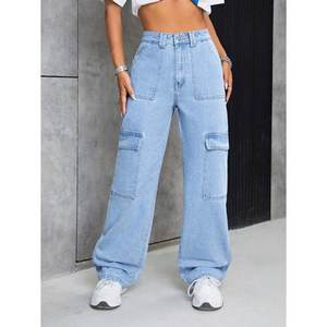 กางเกงยีนส์เดนิมยืดทรงคาร์โก้สีน้ำเงิน Urban Ice Blue สไตล์ Y2K ทรงสูง ทนทาน เป็นมิตรกับสิ่งแวดล้อม หรูหรา หลายกระเป๋า ทรงปกติ เหมาะสำหรับใส่เดินเล่นในเมือง - Product Image 6