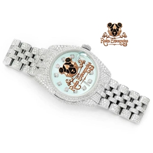 Full-<b>Set</b> Moissanite Timepiece with a Sculpted Metal Body, Decorative Bezel and Oversized Bracelet Styling - Product Image 1