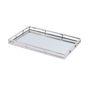 Rectangular <b>Mirrored</b> Storage <b>Tray</b> With Metal Frame Minimalist Design For Table Top Organization - Product Image 5