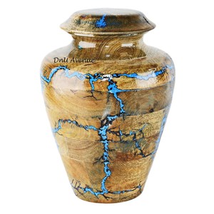 Urne funéraire en bois pour cendres humaines, récipient commémoratif avec finition craquelée bleue pour adultes - Product Image 1