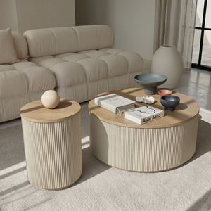 Minimalist Wood <b>Coffee</b> <b>Table</b> Set <b>Round</b> <b>Nesting</b> Living Room Furniture Modern Design Natural Finish - Product Image 4