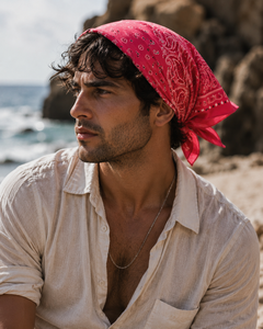 Pañuelo de algodón rosa llamativo para hombres y mujeres, pañuelo unisex con estampado paisley para uso diario, viajes, festivales y uso cotidiano. - Product Image 4