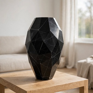 Jarrón de ónix negro facetado con corte de diamante, hecho a mano, geométrico, moderno, escultura de piedra, recipiente, Impex Pakistán, productos principales - Product Image 2