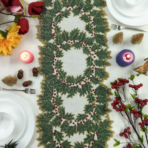 Chemin de table perlé fait main avec perles de rocaille pour événements de luxe, chemins de table brodés avec perles de rocaille pour commandes en gros - Product Image 1