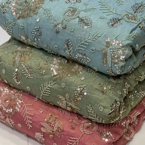 <b>Direct</b> Factory Supply Embroidered Silk Fabric with <b>Beads</b> for Wedding Gowns Sarees Kaftans Available at Good Price - Product Image 6