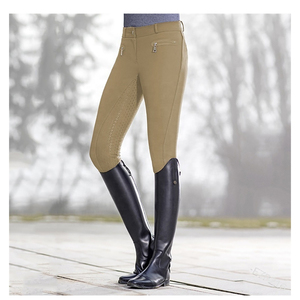 Pantalones de equitación para mujer, cintura alta, con cremallera, ajuste ceñido, transpirables, perforados, agarre completo en el asiento, lavables a máquina, poliéster - Product Image 3