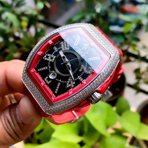 Iced Fully Diamond Set Men's Luxury Mechanical Watch Charm Coin Design <b>Silicone</b> <b>Rubber</b> Strap Hip Hop Style - Product Image 2